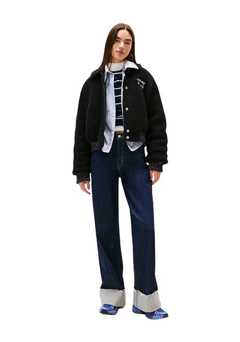 Bomber stile college in sherpa con logo BLACK Tommy Hilfiger | DW0DW21666BDS